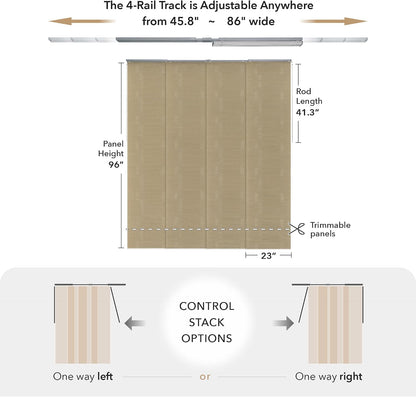 Panel Blinds Semi-Sheer 45.8"-86" x 96", Yucca | Semi-Sheer Panel Track Blinds for Room Dividers, Sliding Glass and Closet Doors with Adjustable Track, Trimmable to 96"