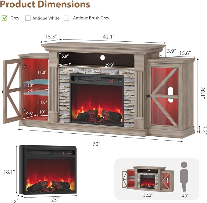 QUW Electric Fireplace TV Stand, Modern TV Console Table - Image 4