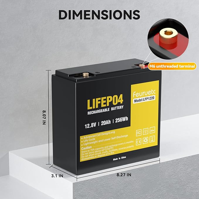 12V 20Ah Deep Cycle LiFePO4 Battery, 12 volt lithium phosphate battery - Image 2