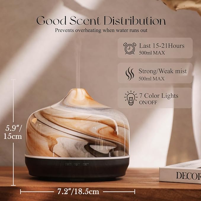 Porseme 500ml Glass Essential Oil Diffuser Aromatherapy Ultrasonic Cool Mist - Image 3