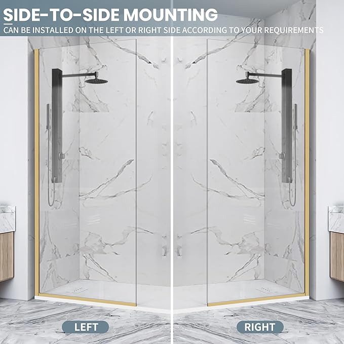 Semi-Framed Shower Glass Door, 5/16" Thick Clear Tempered Glass, Brushed Gold - Image 6