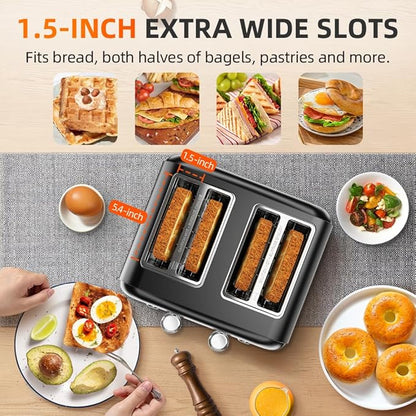 Black Toaster 4 Slice, Dual Independent Controls, Extra Wide Slot Toasters - Image 6