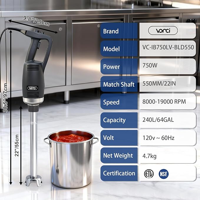 VONCI 750W Commercial Immersion Blender, Extra Heavy Duty Hand Blender - Image 3