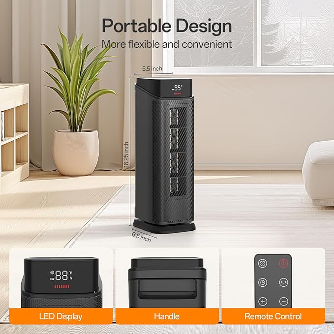 BREEZOME Space Heater Indoor, 1500W PTC Portable Electric Heaters - Image 8