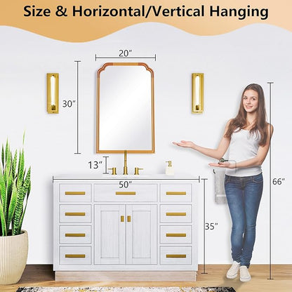 Wood Frame Wall Mirror for Bathroom, Rounded Corner Arch Rectangle Mirror for - Image 5