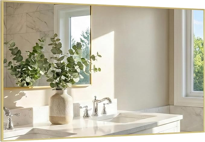 55"x30" Gold Bathroom Mirror, Metal Framed Vanity Mirror by Pocetry