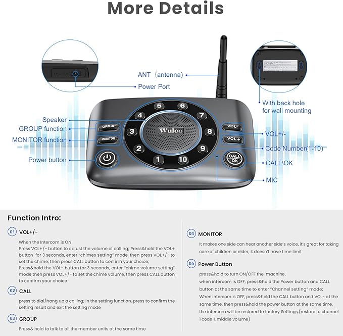 Hands-Free Intercoms Wireless for Home Business, Wuloo Upgrade Two Way Audio - Image 9