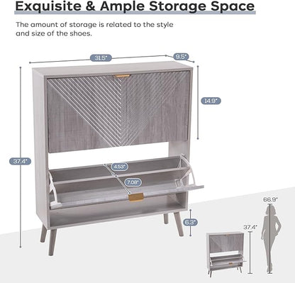Shoe Cabinet with 2 Flip Drawers, Freestanding Shoe Cabinet Organizer with 4 - Image 2