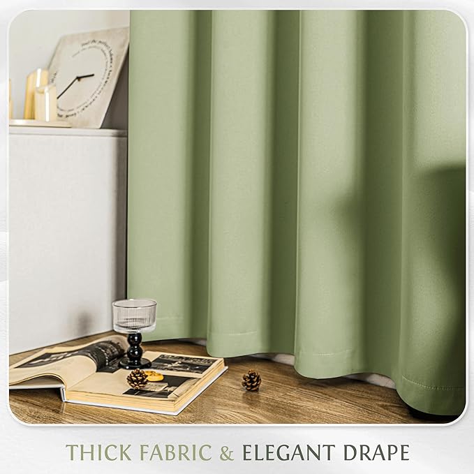 Beauoop Sage Green 100% Blackout Curtains 63 Inch Long 2 Panels - Image 6