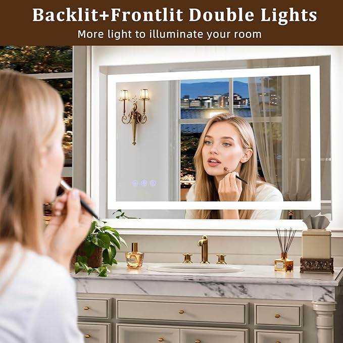 LED Bathroom Mirror, Backlit + Front Lit, 3 Color Modes, Memory Function - Image 2