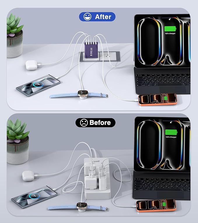 60W USB C Plug, 5-Port Fast Charger Block PD+QC Cube Wall Charging Box Brick - Image 5