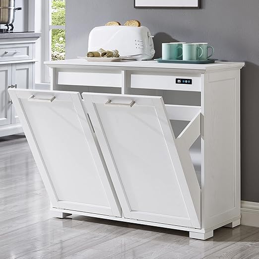 OLD CAPTAIN Double Tilt Out Trash Cabinet, Wooden Kitchen Garbage Can Free by OldCaptainFurnitureLighting