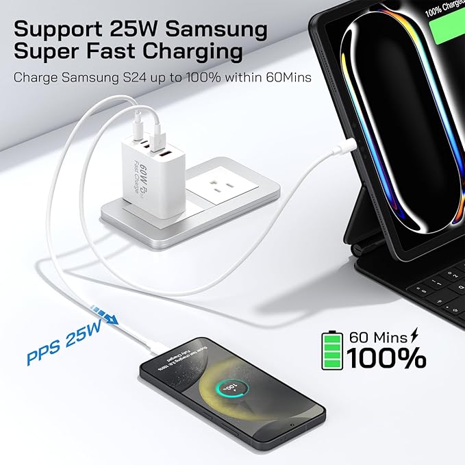 3Pack USB C Fast Charger Block, Total 60W 5-Port USB C Wall Charger 30W Type C - Image 3