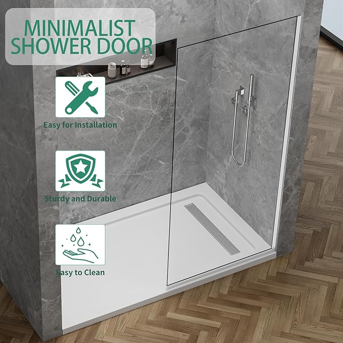 35"x74" Semi-Framed Shower Screen, Single Fixed Shower Glass Panel - Image 4