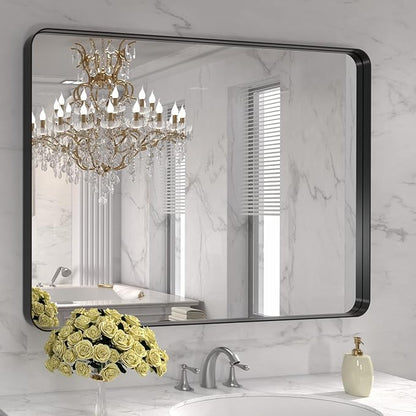 LOAAO 40X30 Inch Black Metal Framed Bathroom Mirror by LOAAO