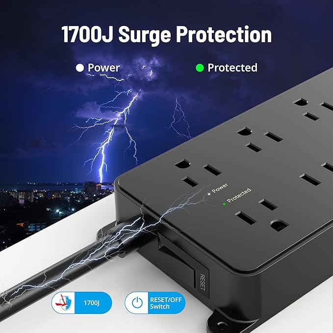 TROND Surge Protector Power Strip, Flat Plug 15ft Long Extension Cord, 7 - Image 5