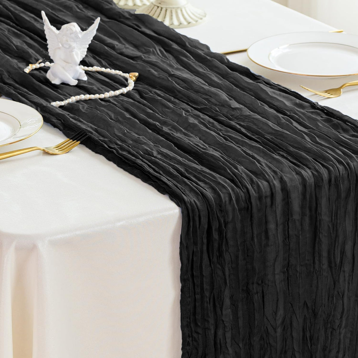 Sioloc Black Cheesecloth Table Runner Fall Autumn Decor for Home 10ft Table C...