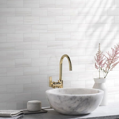 Vamos Tile 4-Piece Glossy Dolomite White Peel and Stick Backsplash Tile - Image 6