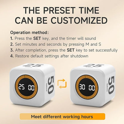 Rotating Productivity Timer 5, 50 Minutes Preset, Desk Cube w/Gravity Sensor - Image 5