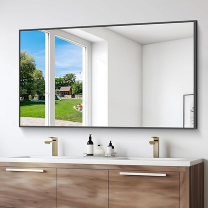 Black Bathroom Mirror for Wall, 55x36 Inch Rectangle Mirrors - Image 3