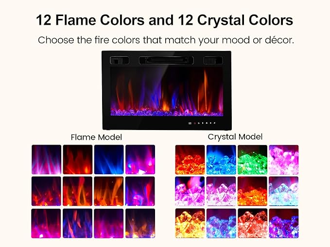 Electric Fireplace Insert 30" Realsmart 1500W Wall Mounted Fireplaces Recessed - Image 3