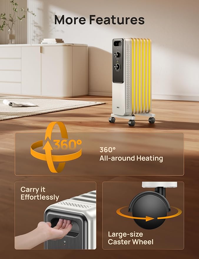 DREO Radiator Heater, Dual Knobs, 8 Safety Protection, 1500W Electric Space - Image 8