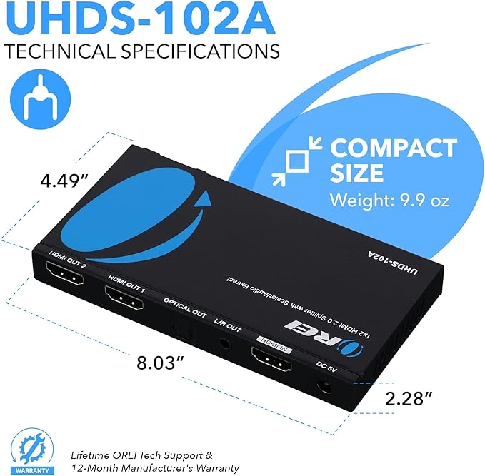 OREI 1x2 2.0 HDMI Splitter - Image 5