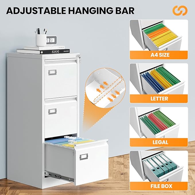3 Drawer File Cabinet with Lock, Metal Filing Cabinets - Image 5