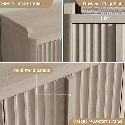 Fluted Shoe Cabinet, 25 Pair Shoe Storage Organizer Cabinet, Mid-Century Wooden - Image 6