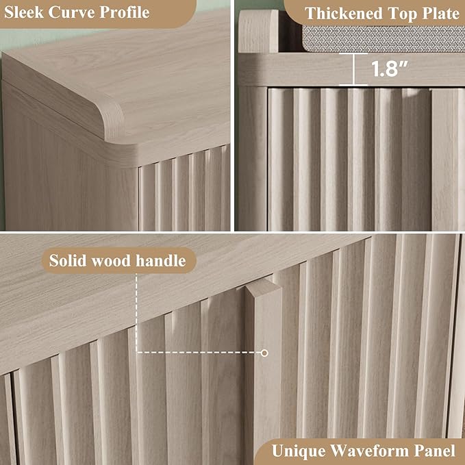 Fluted Shoe Cabinet, 25 Pair Shoe Storage Organizer Cabinet, Mid-Century Wooden - Image 6