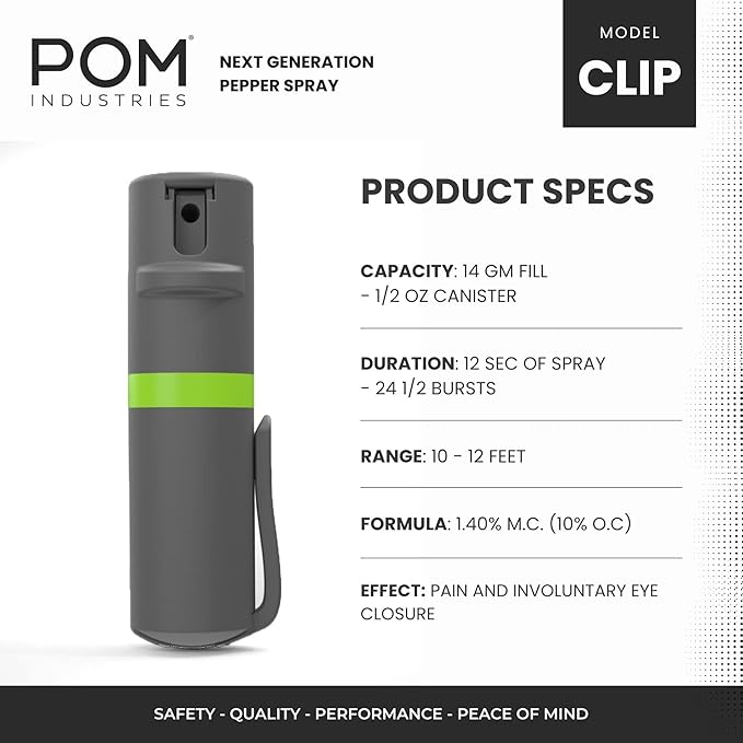 POM Pepper Spray Pocket Clip, Quick Flip Top Safety, Maximum Strength OC Formula - Image 3