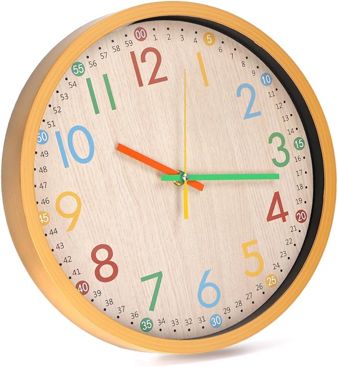 bakbrand Kids Wall Clock Silent Non-Ticking Colorful Childrens Clock Round - Image 3