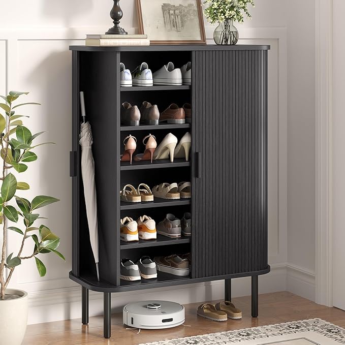 Shoe Storage Cabinet with Adjustable Shelves, 6-Tier Mid-Century Modern Shoe by LEFURTURE