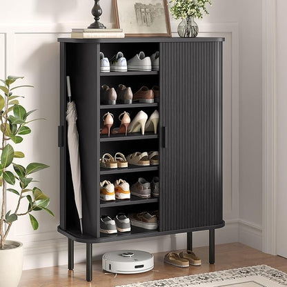 Shoe Storage Cabinet with Adjustable Shelves, 6-Tier Mid-Century Modern Shoe by LEFURTURE
