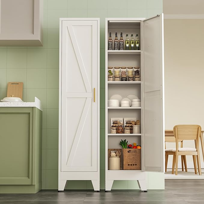 Narrow Metal Cabinet with 4 Adjustable Shelves and Barn Doors, Tall Bathroom - Image 7