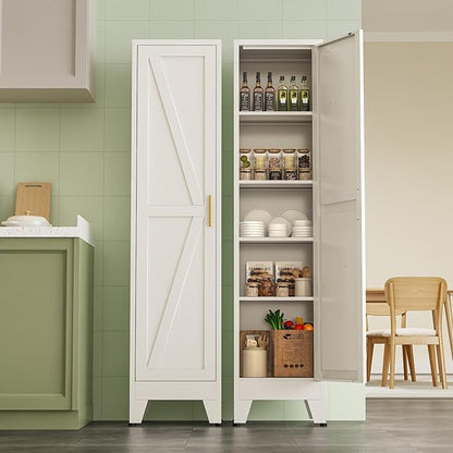 Narrow Metal Cabinet with 4 Adjustable Shelves and Barn Doors, Tall Bathroom - Image 7
