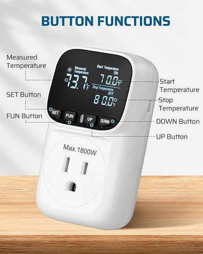 DEWENWILS Digital Temperature Controller, 2 Pack15A/1800W Thermostat Outlet Plug - Image 4