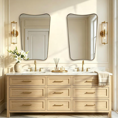 Irregular 20"x30" Brushed Gold Vanity Mirror | Anti-Rust Stainless Steel Frame, Soft Wavy Silhouette, Organic Bathroom Decor, Ideal for Bathroom Remodel, Hangs Vertically