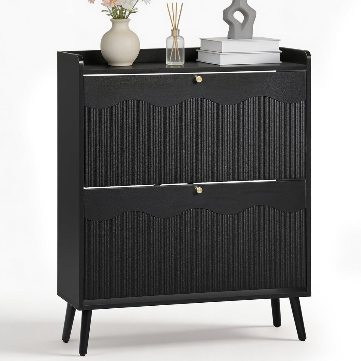 berrymerry 31.5” black fluted shoe cabinet storage with, main product view