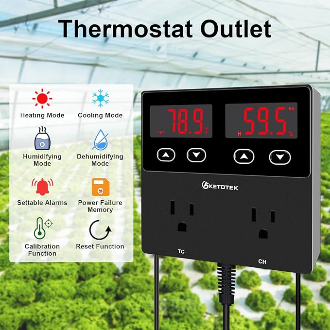 KETOTEK Digital Temperature and Humidity Controller Outlet, Reptile Thermostat - Image 2
