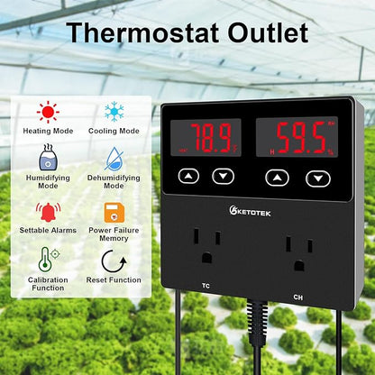 KETOTEK Digital Temperature and Humidity Controller Outlet, Reptile Thermostat - Image 2