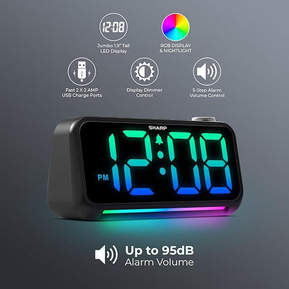 Sharp LED Digital Clock for Bedroom, Super Loud Alarm Clock for Heavy Sleepers - Image 3