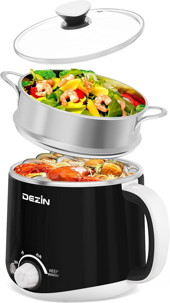 Dezin Hot Pot Electric with Steamer, Rapid Noodles Cooker, Stainless Steel by DEZIN