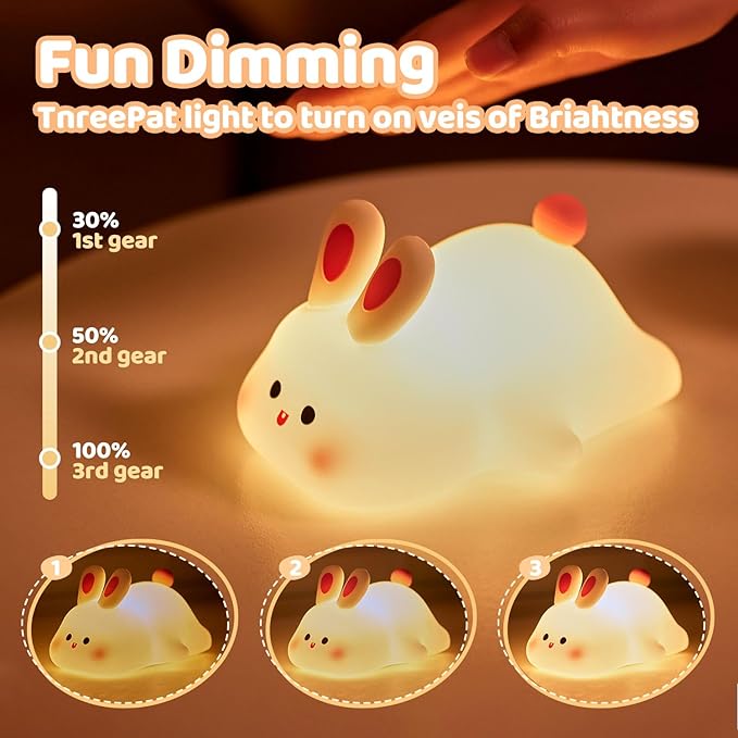 Rytinazzz Big Face Rabbit Night Light, 3-Level Pat Control & Cute Squishy Lamp - Image 2