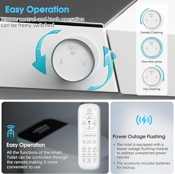 Smart Toilet with Bidet Built In with Warm Water Sprayer and Dryer, Foot Sensor - Image 3