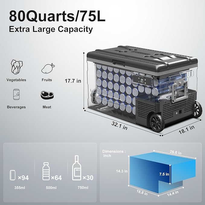 BODEGACOOLER 12 Volt Car Refrigerator, 80 Quarts Portable Fridge, 75L RV - Image 2