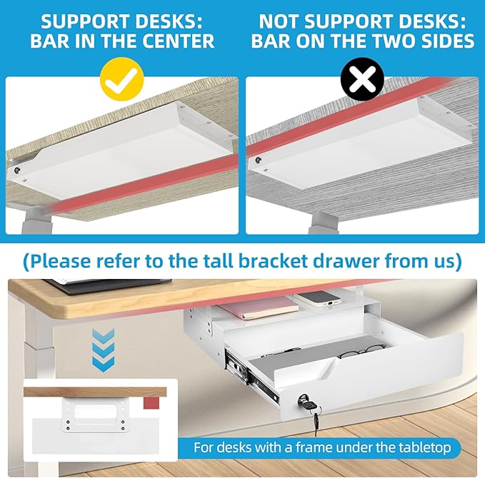 Under Desk Drawer Storage Organizer Lockable 24 Inch Wide, Metal Undermount - Image 3