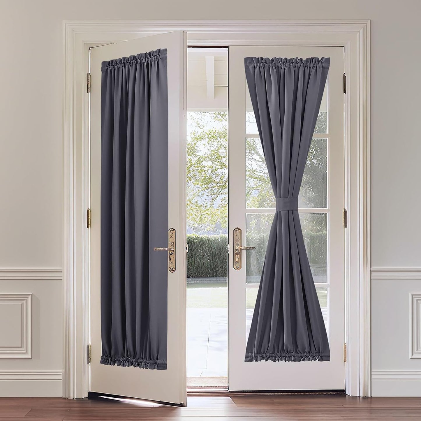 2 Pack French Door Curtain Rod, Sash Curtain Rod Adjustable 18-32in, Black | 3/8in Wrap Around Metal Cafe Curtain Rod Mount With Screws, Supports Up To 20 lb for French Doors, Windows and Sidelights