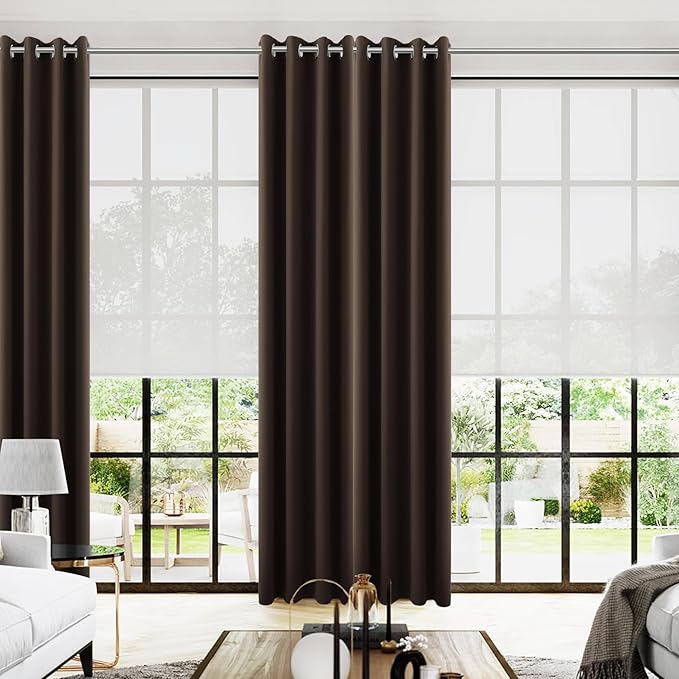 96 Inch Long Dark Brown Living Room Curtains by KOUFALL