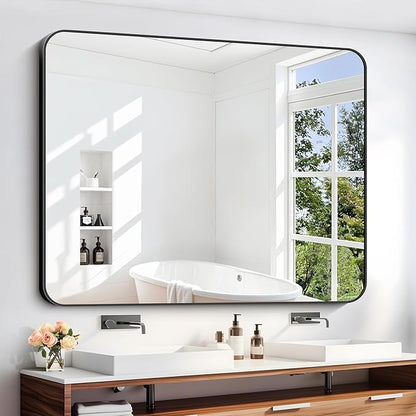 40" x 48"Bathroom Mirror, Matte Black Wall Mirror by DESBING